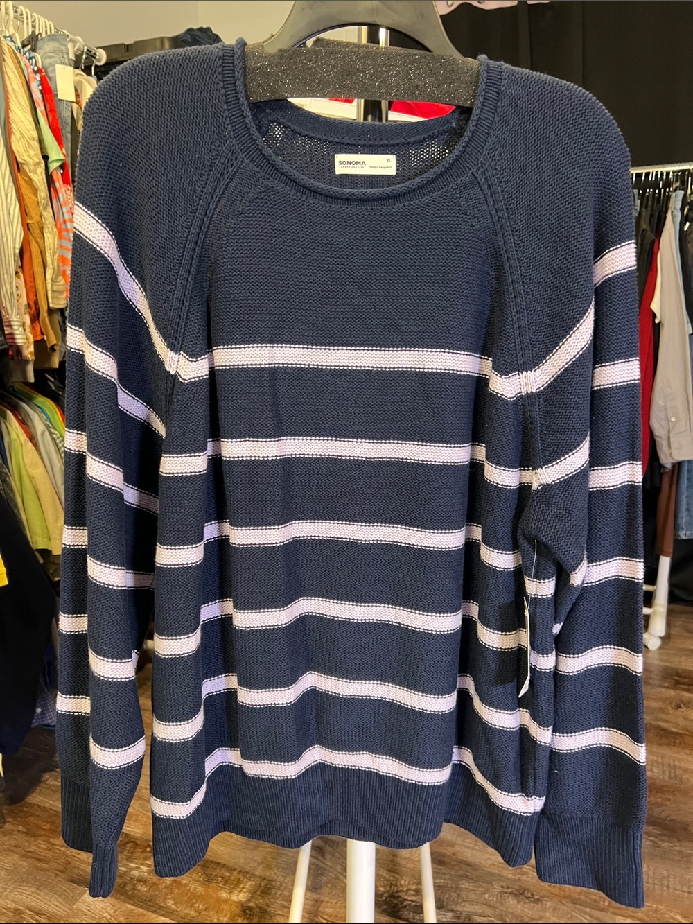 Xl Sonoma Navy Sweater with lilac Stripes